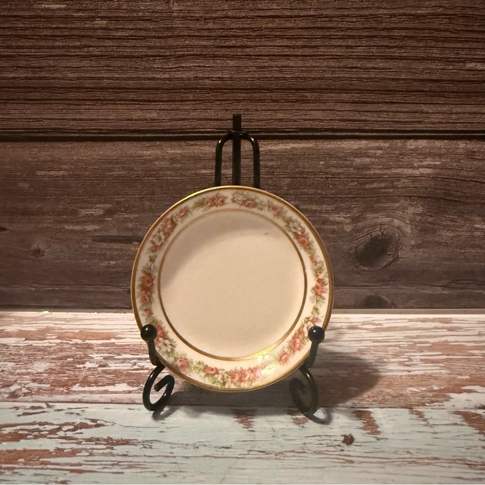 Vintage Johnson Bros. England butter pat pink & white flowers gold rim
